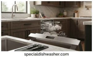 Café dishwasher control panel and interior during reliability troubleshooting